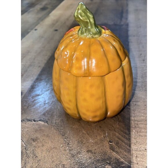 Autumn Fall Orange Pumpkin Gourd Leaves Sugar Bowl and Creamer Set thanksgiving - Picture 5 of 11